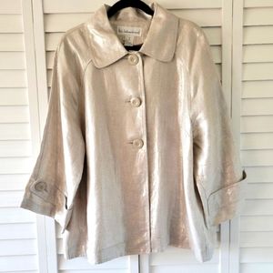 Vilxi International Retro Beige 100% Linen Swing Metallic Jacket Size 1X